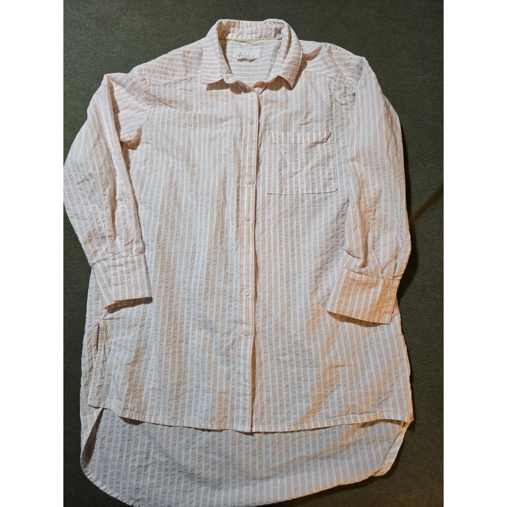 Anthropologie Striped Top Women Size S Peach White Oversized Button Down preppy
